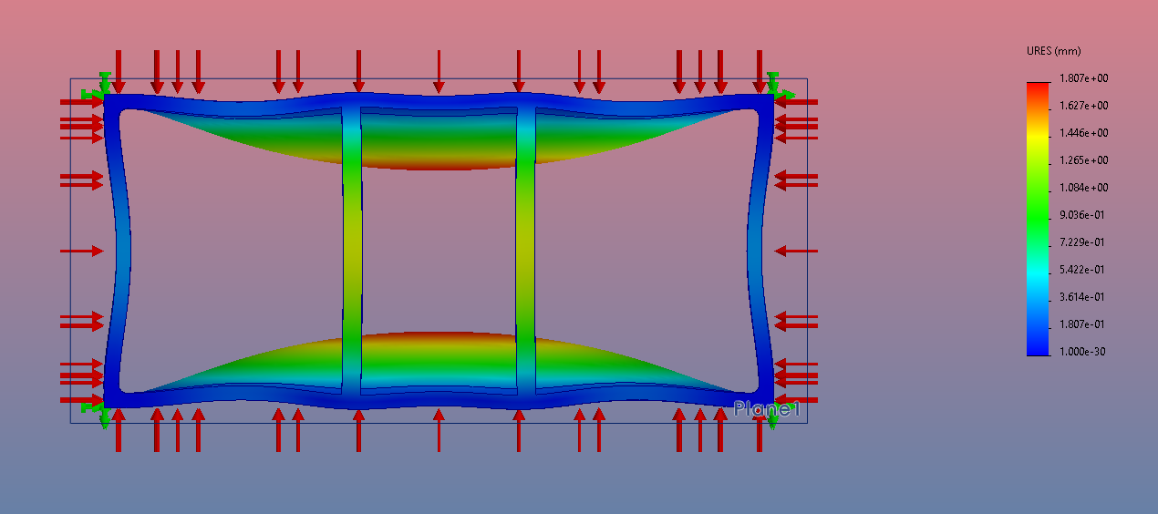 Illustration models less than 2mm of variable displacement of the plate under vacuum pressure using internal structural supports